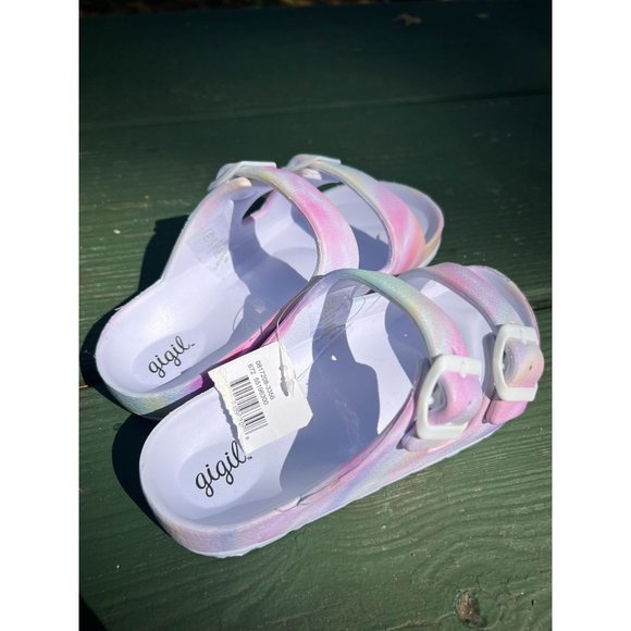 GiGil Slip On Girl Sandals Buckles Tie Dyed White Pastel Size 13 NWT - Picture 5 of 5